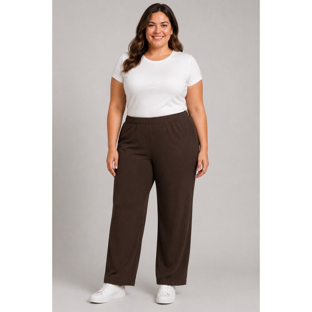 Eileen Fisher Heavyweight Rayon Knit Slim Pants 2X Brown Pull On NWT